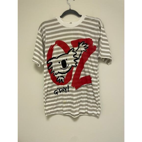 Vtg 90s Australia Koala Striped Shirt M Animal Wildlife Art Beach Surf Skate - Picture 3 of 3